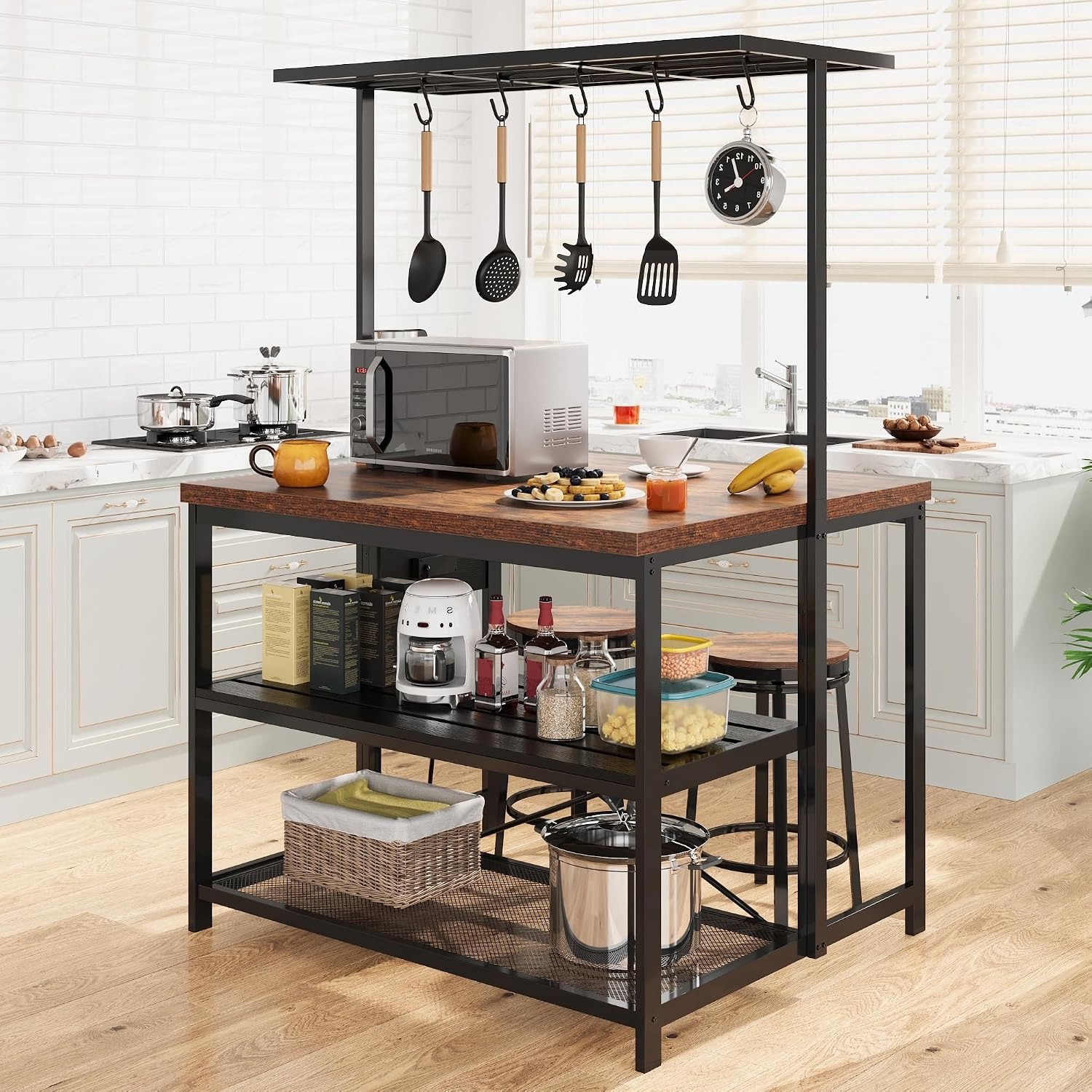 Kitchen Baking Rack - 47 in Kitchen Island with Power